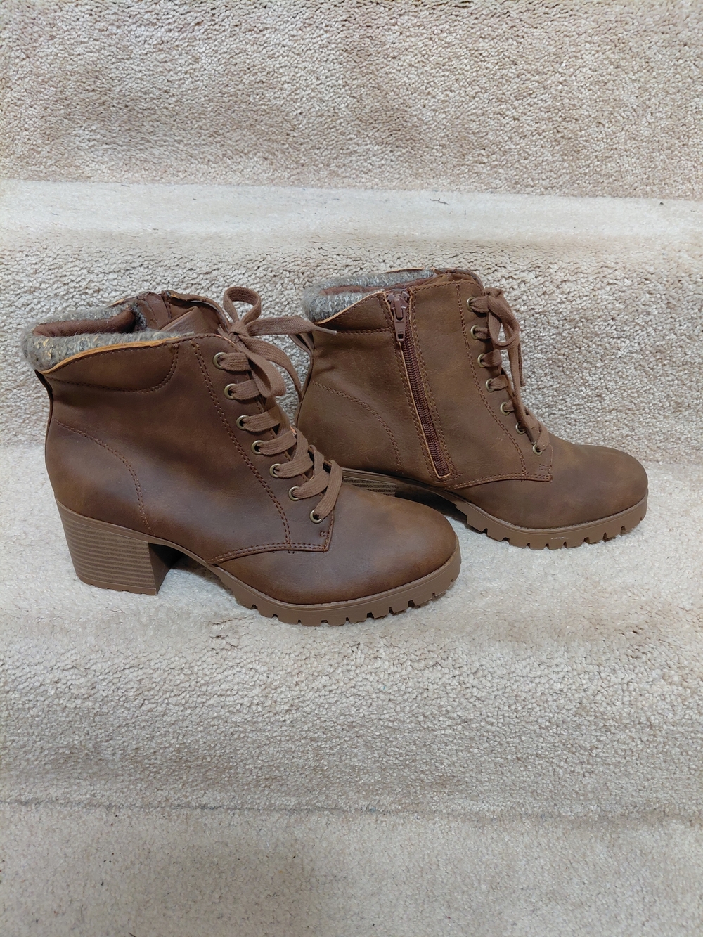 Time and Tru Brown Lace-Up Platform Ankle Boots - Picture 3 of 9
